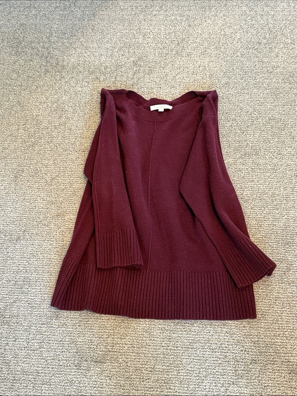 LOFT Off-the-Shoulder Ribbed Hem Sweater - Wine